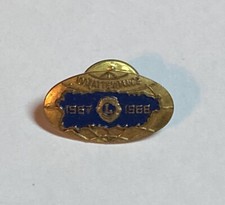 Lions Club 100% Attendance Award Pin Vintage Old Metal Lapel 1967 1968 Gold Oval picture