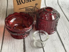 Vintage Ruby Red Fairy Lamp Candle Stars & Bars Home Interiors Homco 3 pc w/ Box picture