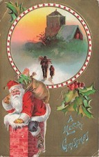 1909 Embossed Santa Claus Christmas Postcard Winter Scene Norwood MA Postmark picture