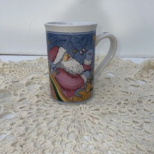 Vintage Susan Winget Night Before Christmas Mug Santa Reindeer Sleigh Rooftop picture