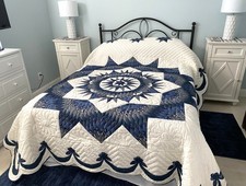 New Amish Quilt Broken Star Navy Blue Cream 100 x 114 Handmade in Lancaster PA picture