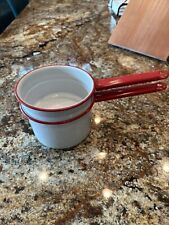 Vintage Red And White Enamelware Double Boiler Saucepans picture