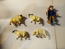 Bullyland Figures - 1 Shepherd and 4 Sheep -- picture