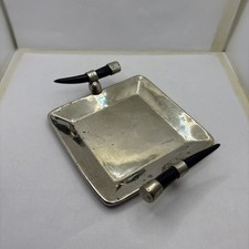 Vintage 20th century Argentine Alpaca Silver  Catchall Tray Natural Horn Handles picture