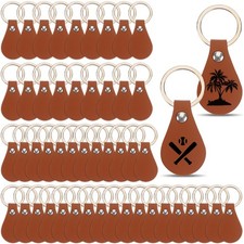 50Pcs DIY Leather Keychains Brown Blank Key Fob Rivets PU Leather Keychain fo... picture