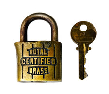 VINTAGE ROYAL CERTIFIED BRASS PODLOCK LOCK WITH KEY WORKS Working Security picture