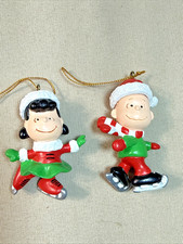 Vintage Silvestri Peanuts Christmas Ornaments Charlie Brown Lucy 1990 Pair picture