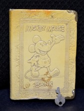 Antique 1930's MICKEY MOUSE BANK, Walt Disney WITH KEY, For Coins & Bills, Patd picture