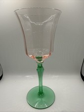 VTG Tiffin McDonald Diamond Watermelon with Uranium Stem Crystal Wine Glass picture