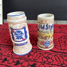 PBR And Old Style Beer Steins 1988 Vintag Limited Edition Numbered G Heilman picture