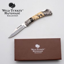 Wild Turkey Scrimshaw Style Manual Folding Knife-Deer Artwork Handle + Bolster picture