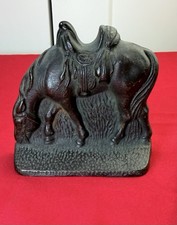 Vtg 1920s 1930s Cast Iron Grazing Saddled Horse Bookend Western Cowboy 4