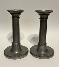 Antique pair of signed 19th century Continental pewter candlesticks picture