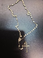 VINTAGE ANTIQUE CATHOLIC RELIGIOUS MOTHER OF PEARL ROSARY MOP RELIGIOUS MEDAL picture
