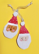 Wooden Handmade Rustic Santa Ornament Pair ** Tree Ornaments ** picture