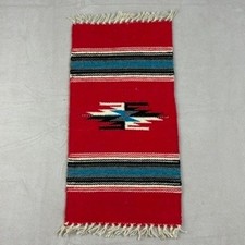 Vintage Chimayo Handmade Woven Wool Rug Indigenous Spanish Textile 19 x 10 picture