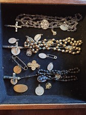LOT# 4 LOT OF 3 VTG PRAYER BEADS ROSARIES AND MEDALLIONS picture