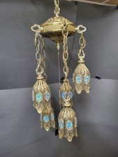 Vintage Loevsky & Loevsky Brass Tulip Swag Lamp 5 Light Tiered Hollywood Regency picture