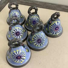 VTG Mexican Talavera Pottery Bells Set of 6 Hand Painted 4