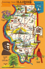 Greetings from Illinois Map c.1960s-70s vintage unposted picture