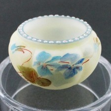 VIOLETS - antique Mt. WASHINGTON art glass OPEN SALT - 6 lobe, Beaded Rim picture