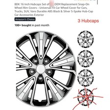 BDK 16in Hubcaps Black Silver 5-Spoke Wheel Rim Covers Set of 3 KT-1074-16-S/IB picture