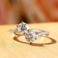 1.50Ct Round Cut Lab-Created Diamond 2-Stone Engagement Ring 925 Sterling Silver picture