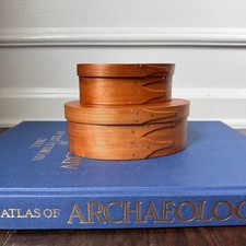 Vintage Shaker Bentwood Nesting Boxes Set 2 Oval Cherry Wood Signed Handmade picture