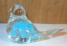 BEAUTIFUL VINTAGE 1979 ST. CLAIR MAUDE & BOB BLUE ART GLASS BIRD PAPERWEIGHT picture