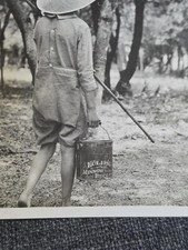 Antique 1920s Photo Child Fishing Pole Minnow Bucket Sun Hat Outdoor Snapshot picture