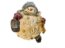 Vintage 5” Chubby Snowman Figurine skiing Resin Christmas hat ho ho ho picture