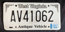 WV West Virginia Antique Vehicle License Plate White picture