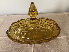 Anchor Hocking Fairfield Amber Oval Covered Glass Butter Dish Vintage  picture