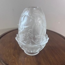Fenton Vtg Satin Reversed Strawberry Fairy Lamp Frosted Glass 2 Piece Set picture