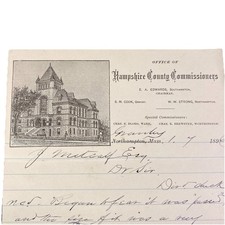ATQ Letterhead Hampshire County Commissioners Granby Massachusetts SM Cook 1896 picture