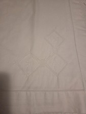 VTG Embroidered White Pillow Shams/Cotton/Hemstitched Standard/STD/Queen/Pair(2) picture