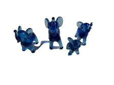 Vintage Cobalt Blue Art Glass Elephant Family Set of 4 Hand Blown Figurines picture