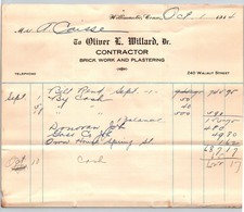 Vintage 1914 Willimantic CT Contractor Oliver Willard Invoice Billhead Ephemera picture