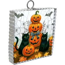 Briarwood Lane Black Cat Pumpkin Stack Metal Mini Moment 6x6 picture
