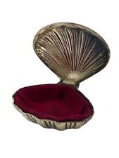 Vintage Clam Shell Silver Plate Trinket Jewelry Box Red Velvet lining Nautical picture