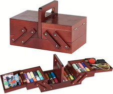 1Pcs Wooden Expandable Sewing Box Sewing Kit Storage Box with Handle, Embroidery picture