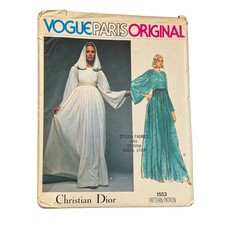 1977 Vogue Paris Original 1553 Christian Dior Gown Pattern Sz 10 Uncut Label picture
