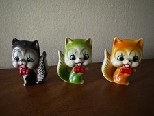 Vtg 1960's Anthropomorphic Squirrel Japan Kitsch Red Bow Tie Big Eyes Lot Of 3 picture