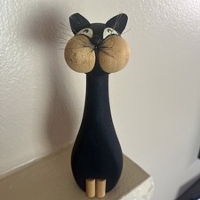 Vintage Laurids Lonborg wooden black cat MCM Figurine Denmark Lønborg Danish mod picture