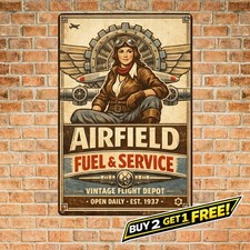 Pinup Pilot Girl Aviation Fuel Vintage Metal Art Plaque picture