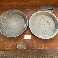2 Vintage Gray Splatter Graniteware Enamelware Pie Pan Primitive Kitchen 10