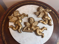Set/3 Ornate MCM Vintage Gold-Tone Wall-Hanging Cherubs Hollywood Regency picture