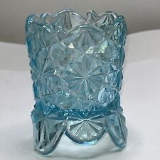 L.G. Wright Glass Vaseline Daisy Button Footed Toothpick Holder Aqua Blue picture