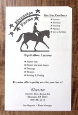 VINTAGE ELEVENSTAR FARMS MOORPARK CA HORSE EQUITATION LESSONS JIM HAGMAN Z5441 picture