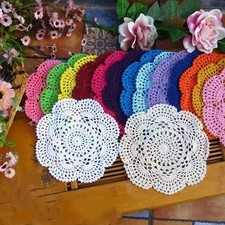 4Pcs/Lot 8in Vintage Hand Crochet Cotton Lace Doilies Table Mats Round Placemat picture